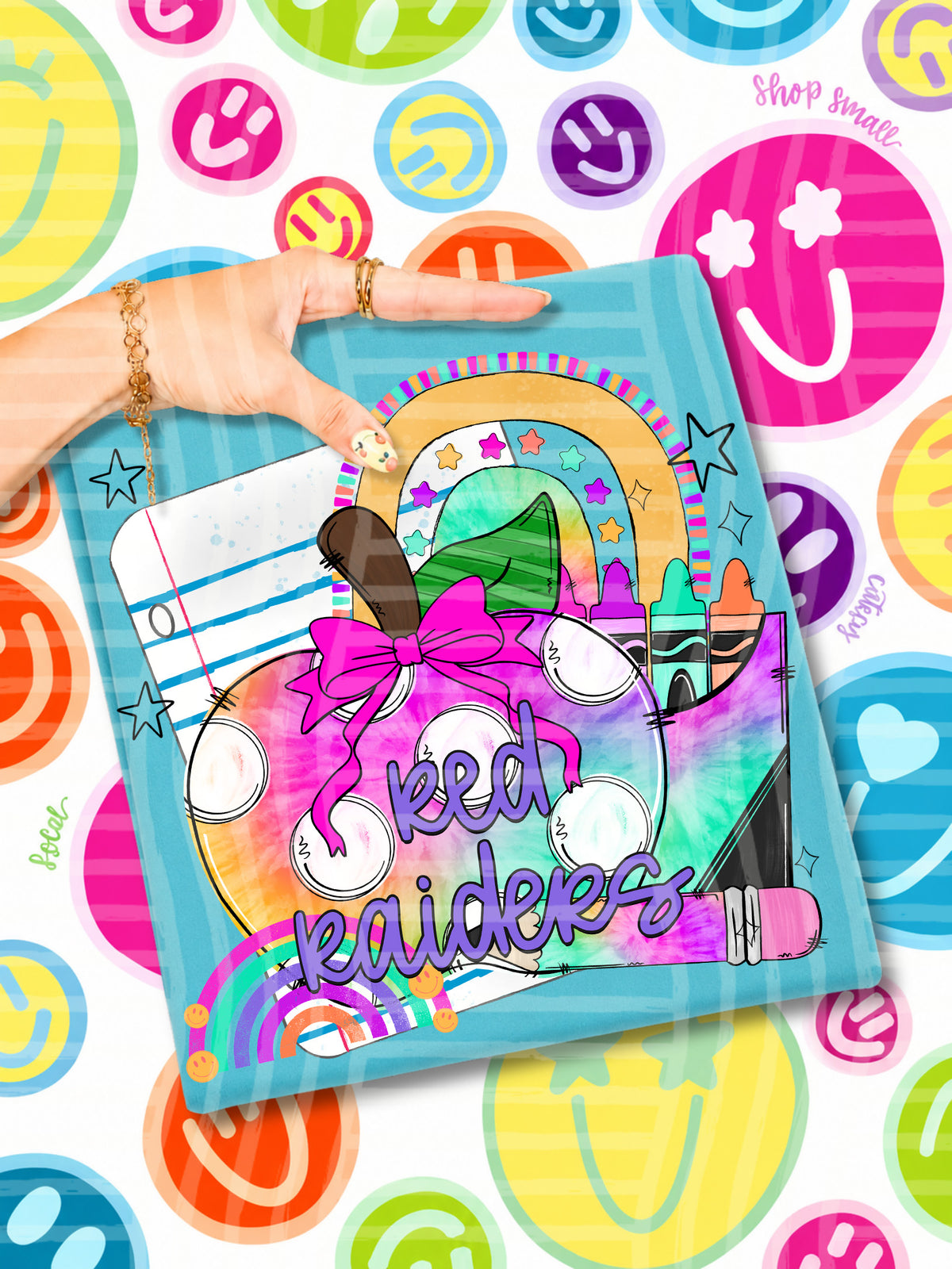raiders tie dye apple with white dots and school stuff (CAPLINGER) DTF Transfer