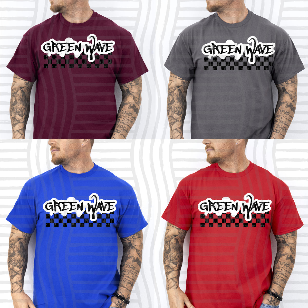 green wave black messy font with checkers (Caplinger) DTF Transfer