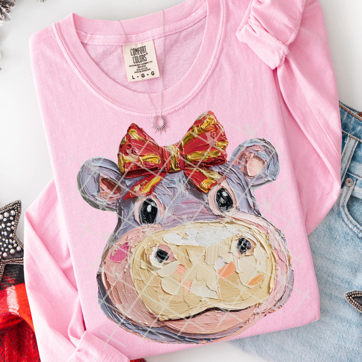 Faux Paint Hippo Bow (TTD) DTF Transfer