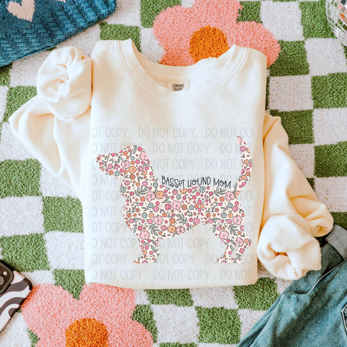 Basset hound mom floral puppy (SWD) 85328 DTF transfer