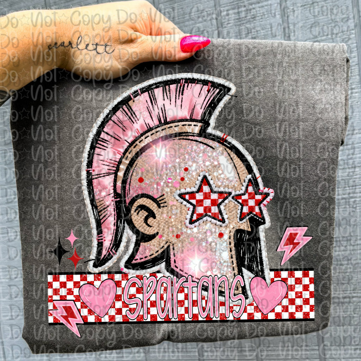 Spartans faux embroidery valentines (virgo) DTF transfer