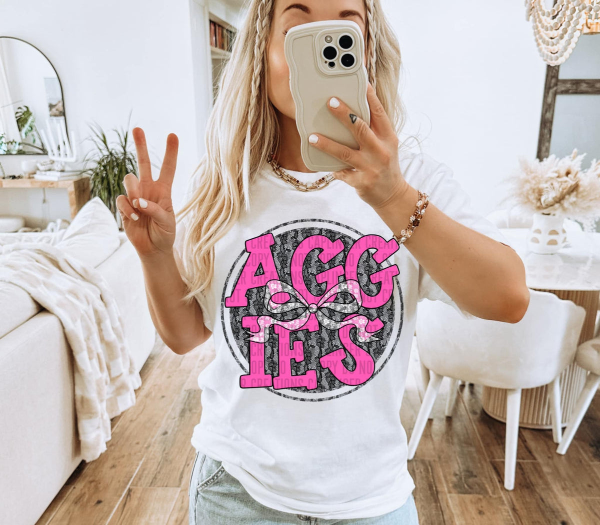 Aggies pink font circle (Caplinger) 87571 DTF transfer