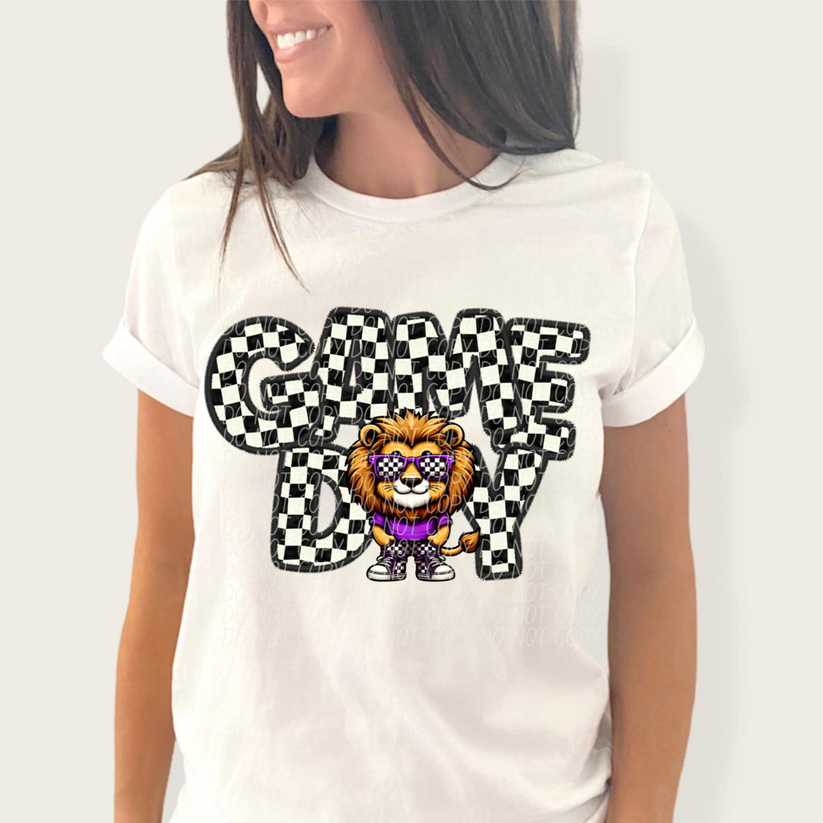 Game day Lion purple shirt checkered (CITY) 91351 DTF transfer