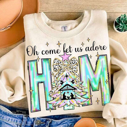 Oh come let us adore him green font 70406 DTF transfer