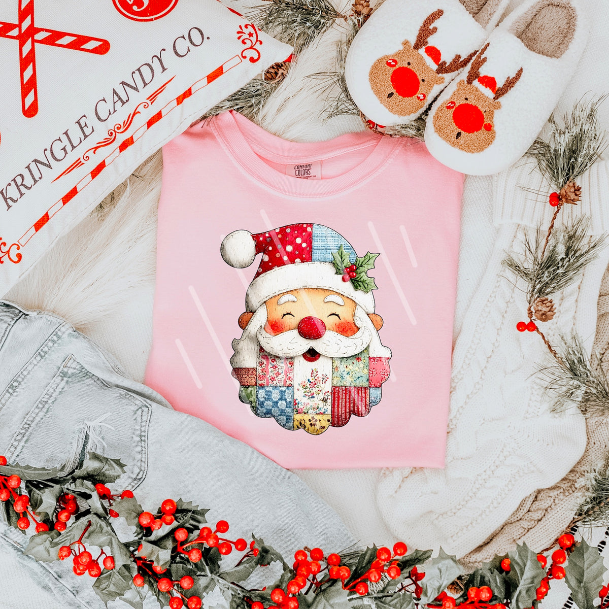 Patchwork Santa red nose 113668 DTF Transfer