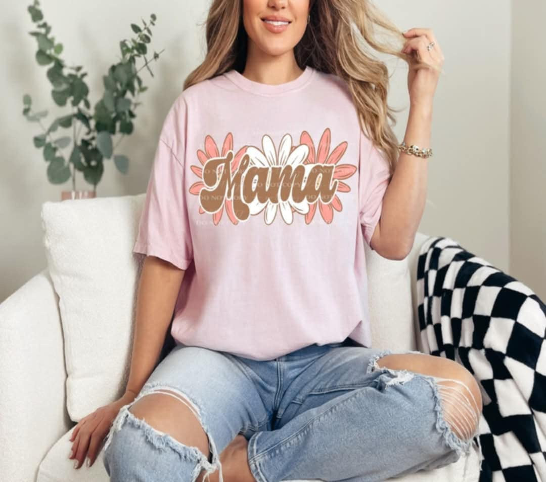 Mama pink and white flowers (40E) 92659 DTF transfer