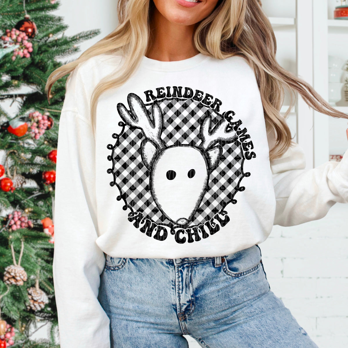 Reindeer games and chill BLACK 103567 DTF transfer