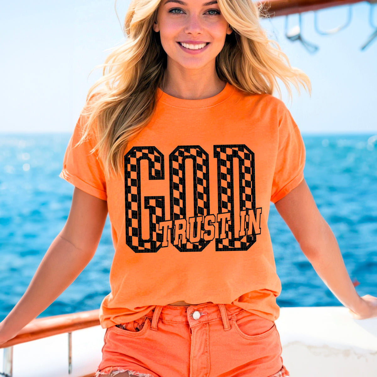 Trust in god checkered 95506 DTF transfer