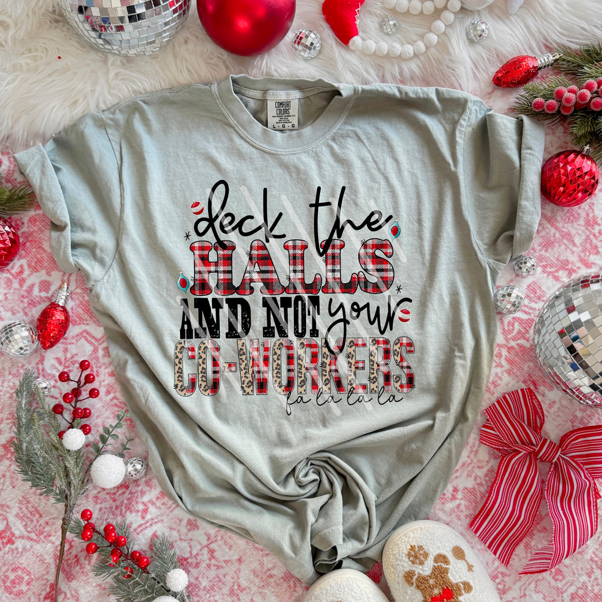 Deck the Halls and not your coworkers plaid 113965 DTF Transfer