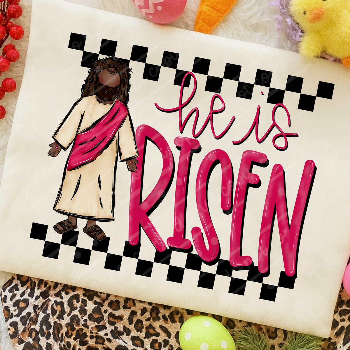 He is risen checker (darker skin tone) (OHDD) DTF transfer