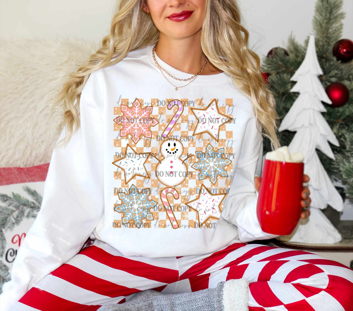 Christmas cookies checkered background 70179 DTF transfer