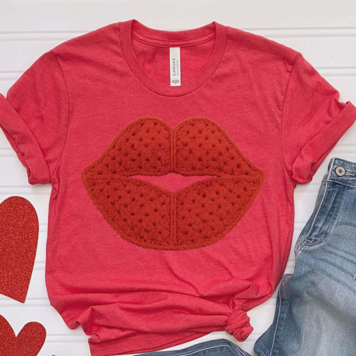 Faux crochet lips (city) DTF transfer