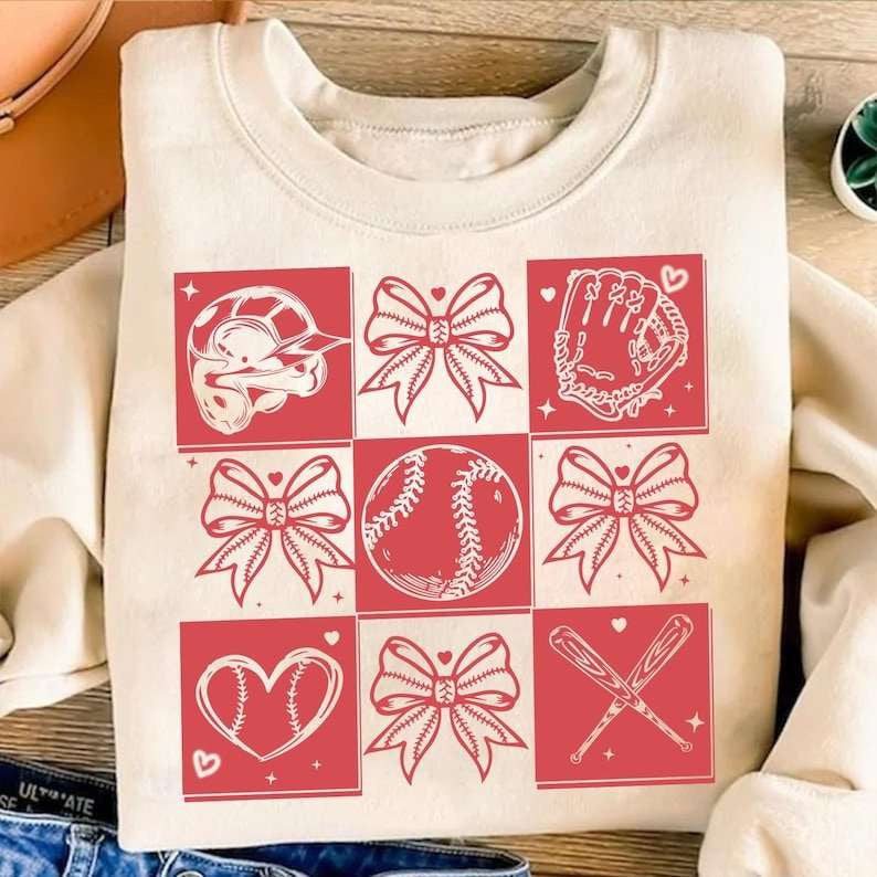 Red checkered Baseball collage 84376 DTF transfer