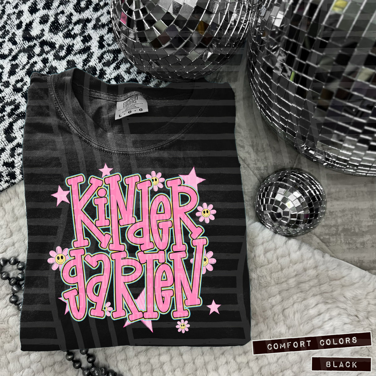 Kindergarten Pink Flowers And Stars 104974 DTF transfer