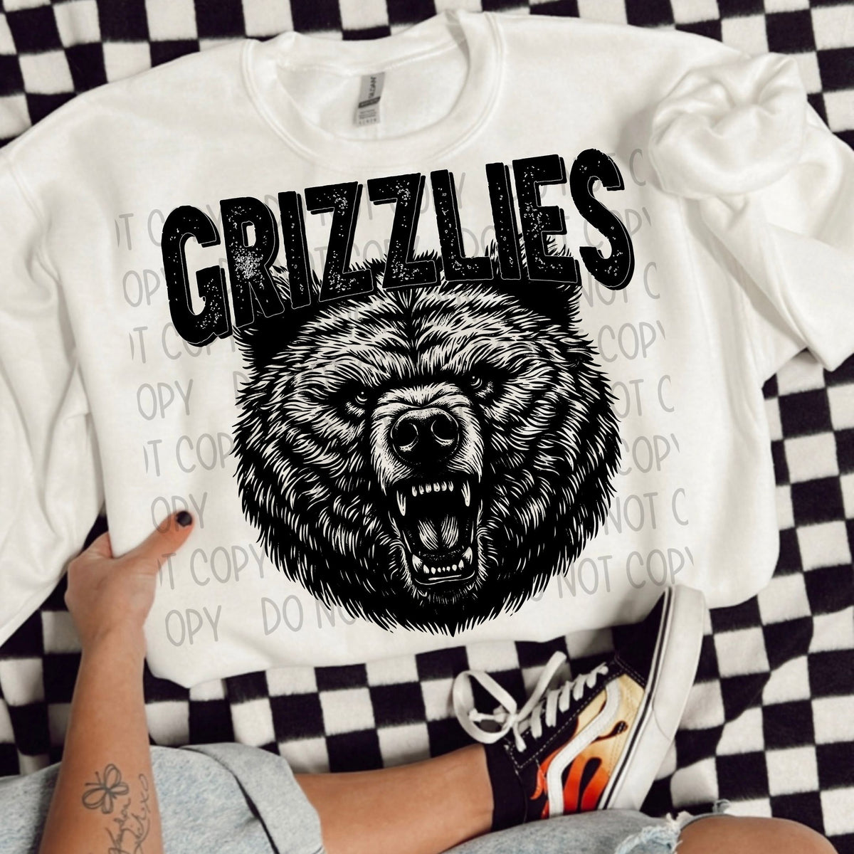 Grizzlies black/white outline DTF transfer