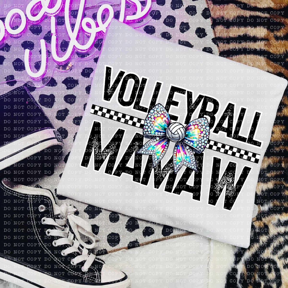 Volleyball mamaw rhinestone bow (ECHT) 58790 DTF transfer