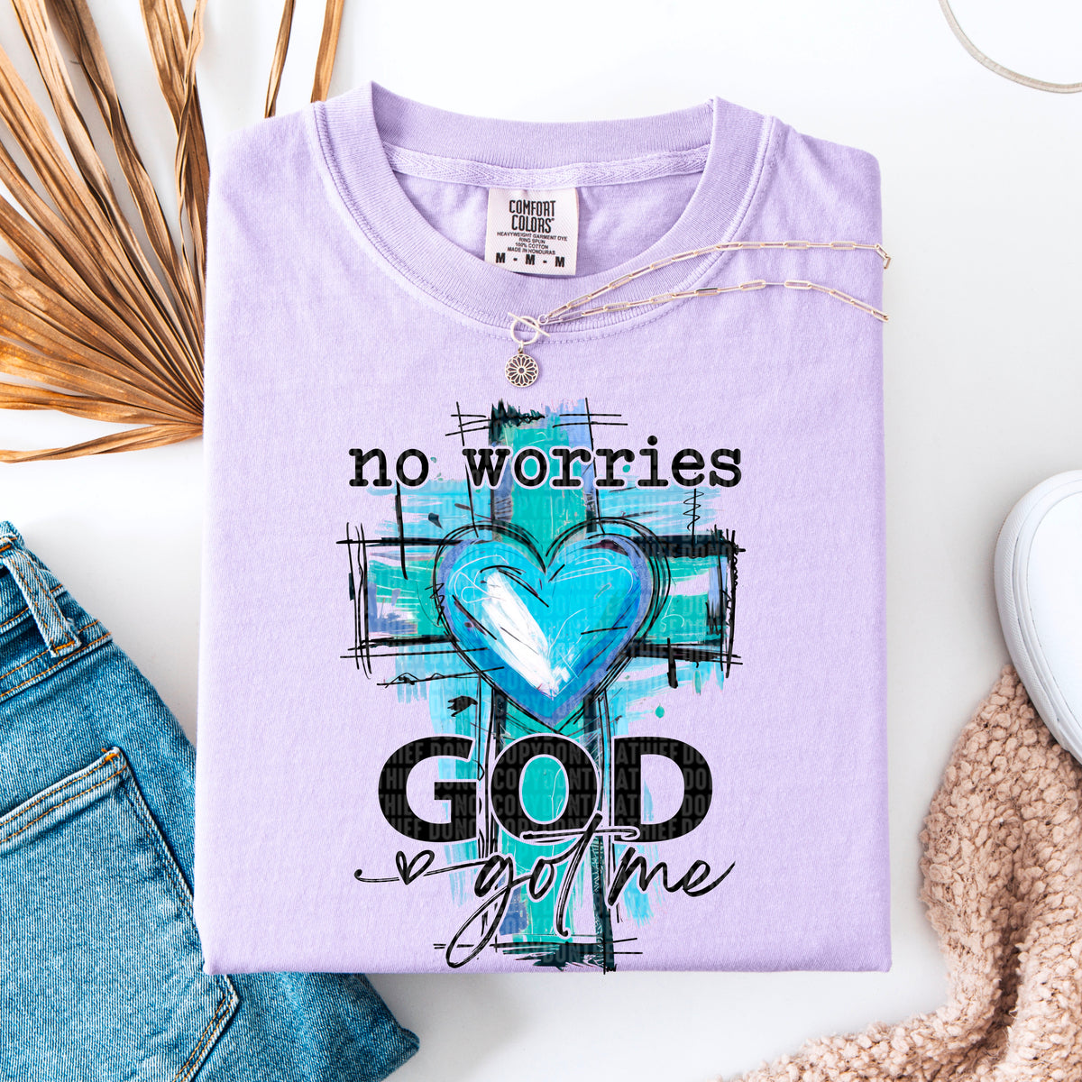 No worries god got me black font 93392 DTF transfer