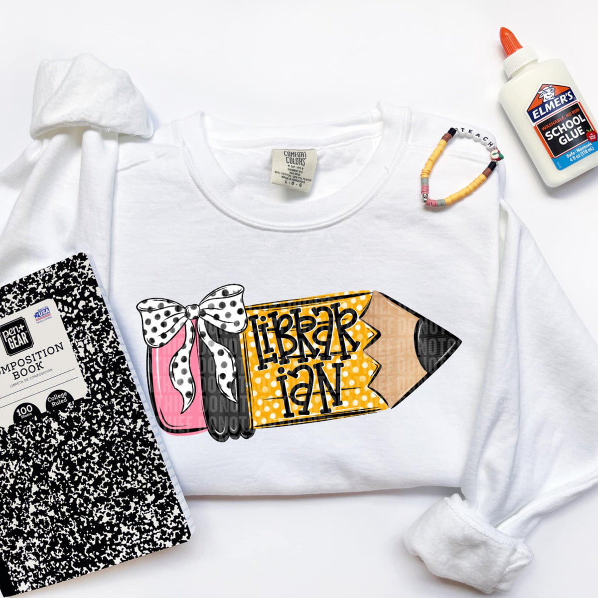 Librarian pencil with bow (SDD) 107447 DTF transfer