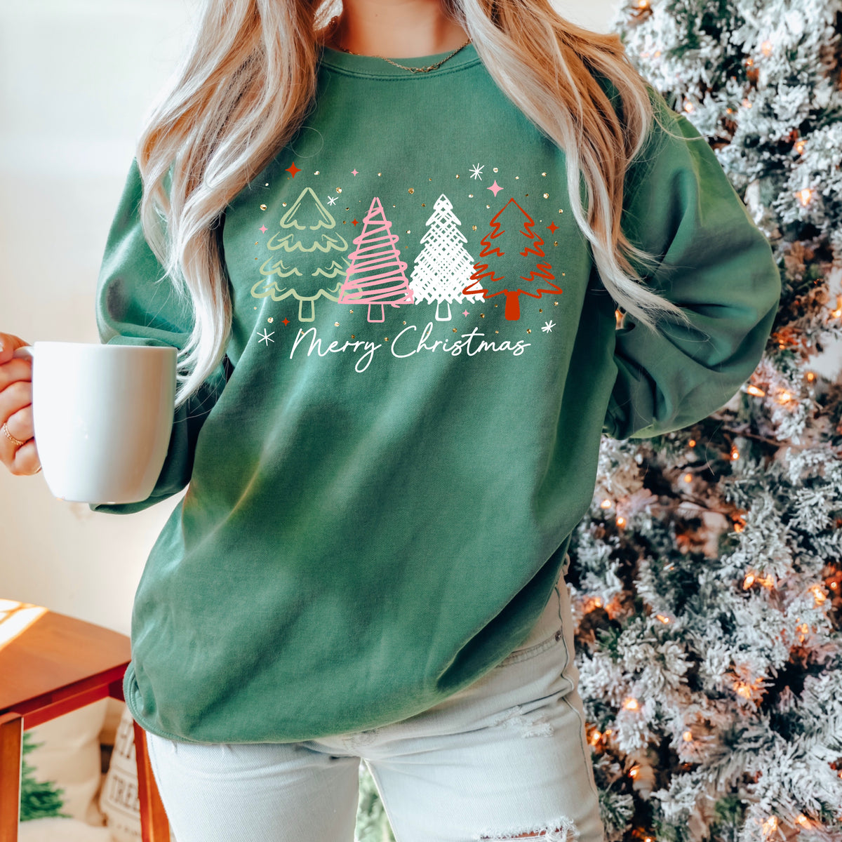 Merry Christmas trees with white (csc) DTF Transfer