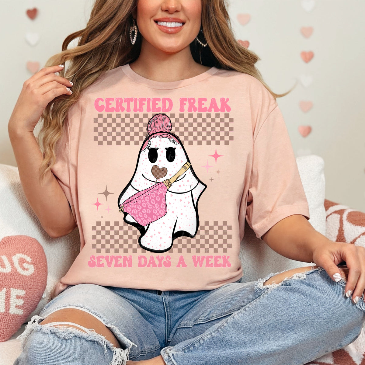 Certified Freak 7 Days a week Pink hair Ghost (pink letters) 30257 DTF transfer