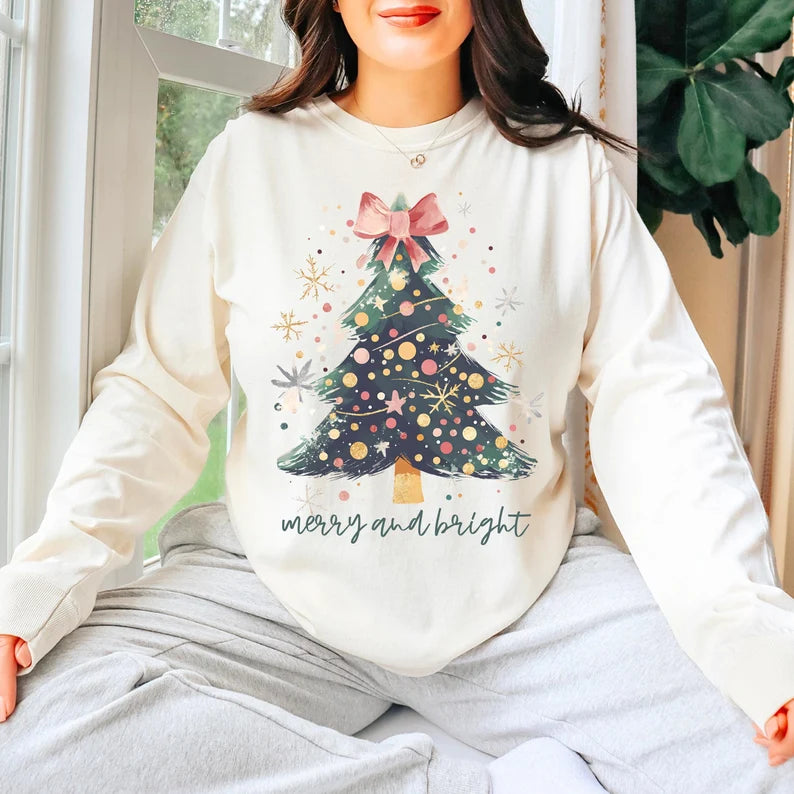 Merry and bright decorated tree 67614 DTF transfer