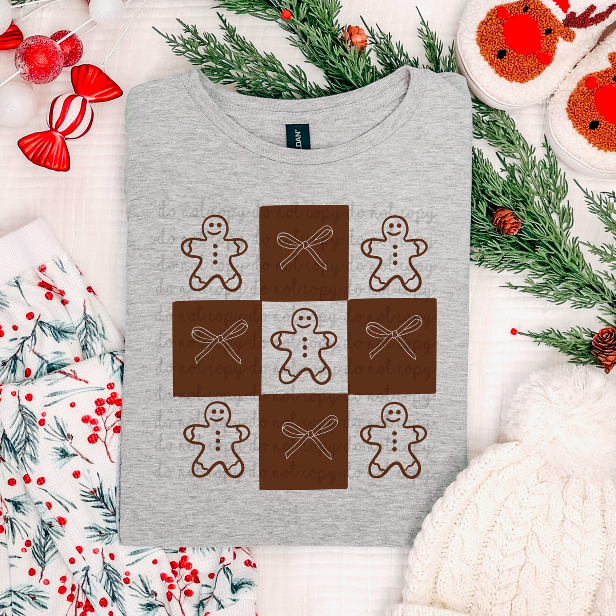 Gingerbread and Bow Checker RTD DTF transfer