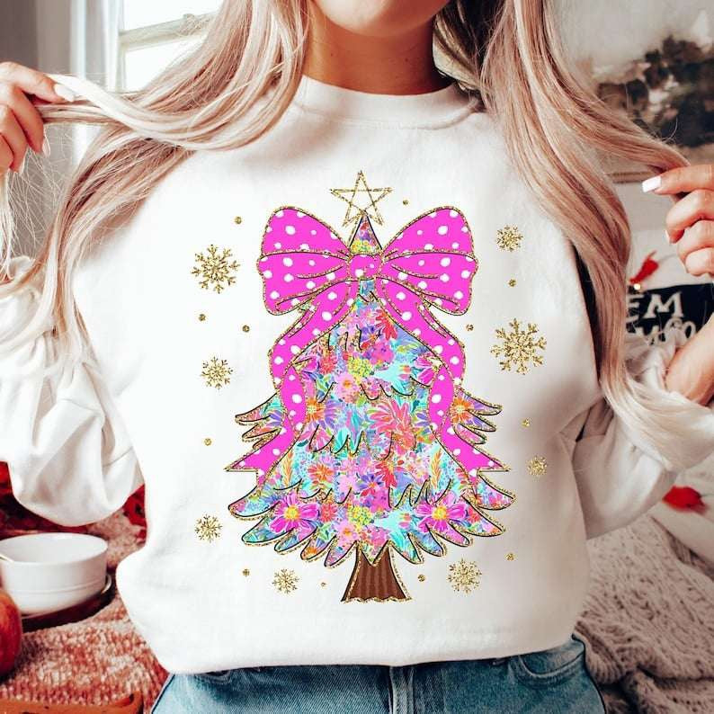 Colorful tree with pink bow 67921 DTF transfer