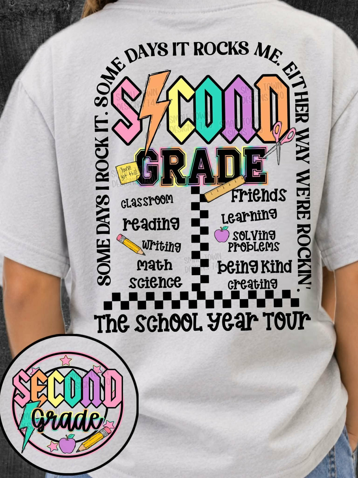 Second grade lightning colorful bolt arch with school words BACK (STD) DTF Transfer
