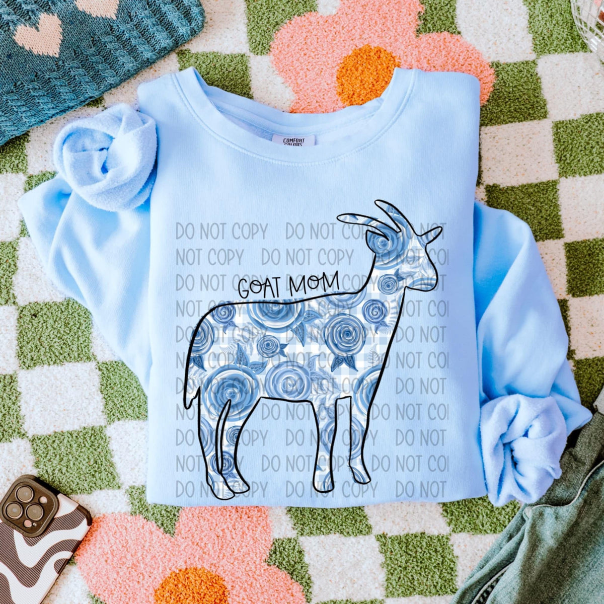 Goat mom blue floral animal (SWD) 90049 DTF transfer