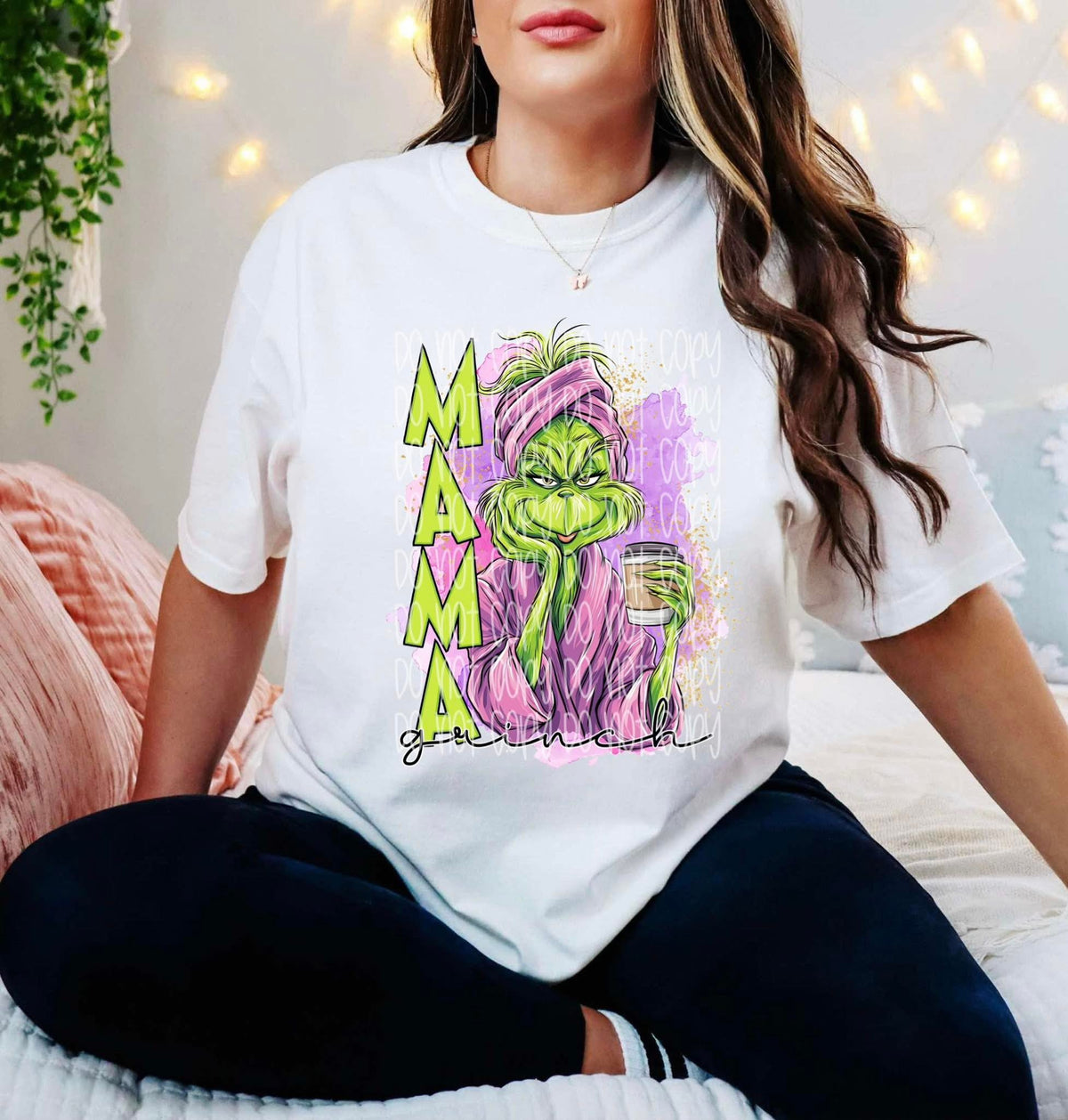 Green Messy Bun Mama SSD DTF transfer
