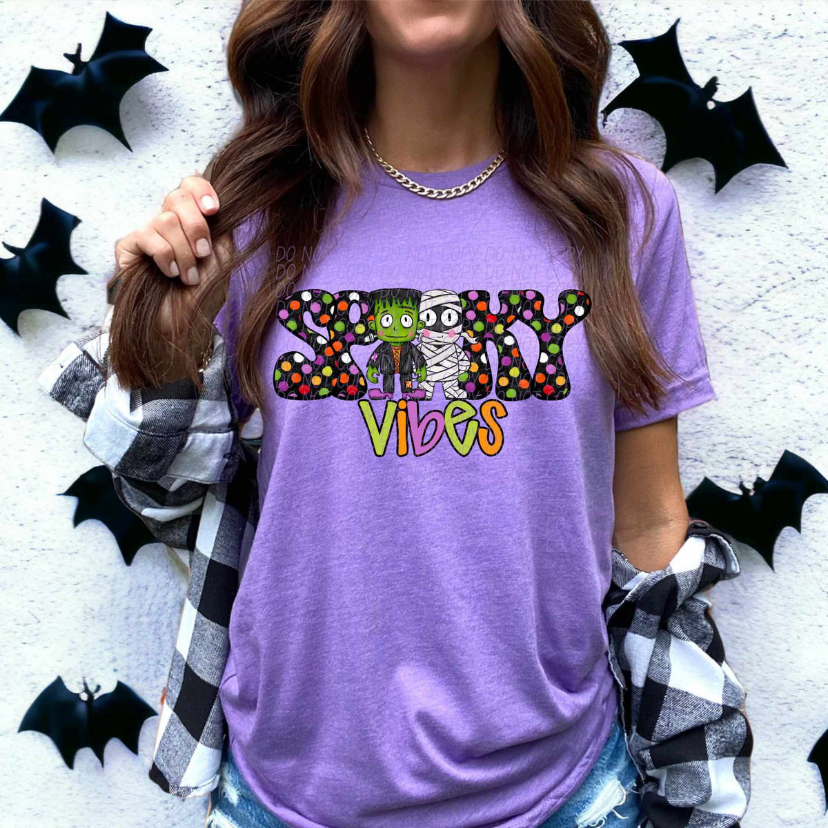 Spooky vibes polka dot frank and mummy (City) DTF transfer