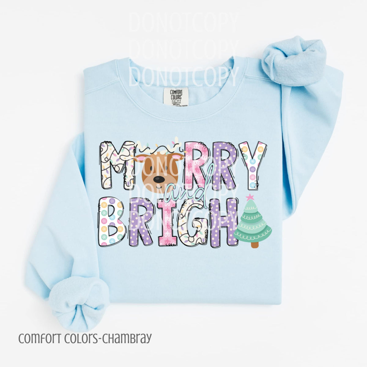 Merry And Bright reindeer and tree (CSG) DTF transfer