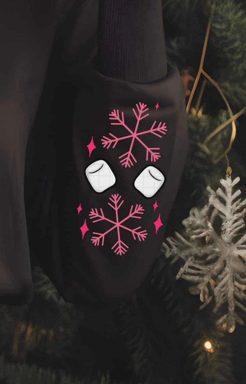 Pink Snowflake and marshmallow POCKET (linda) DTF Transfer