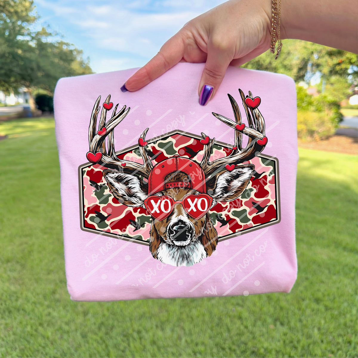 Xoxo Deer camo background sunday special DTF transfer