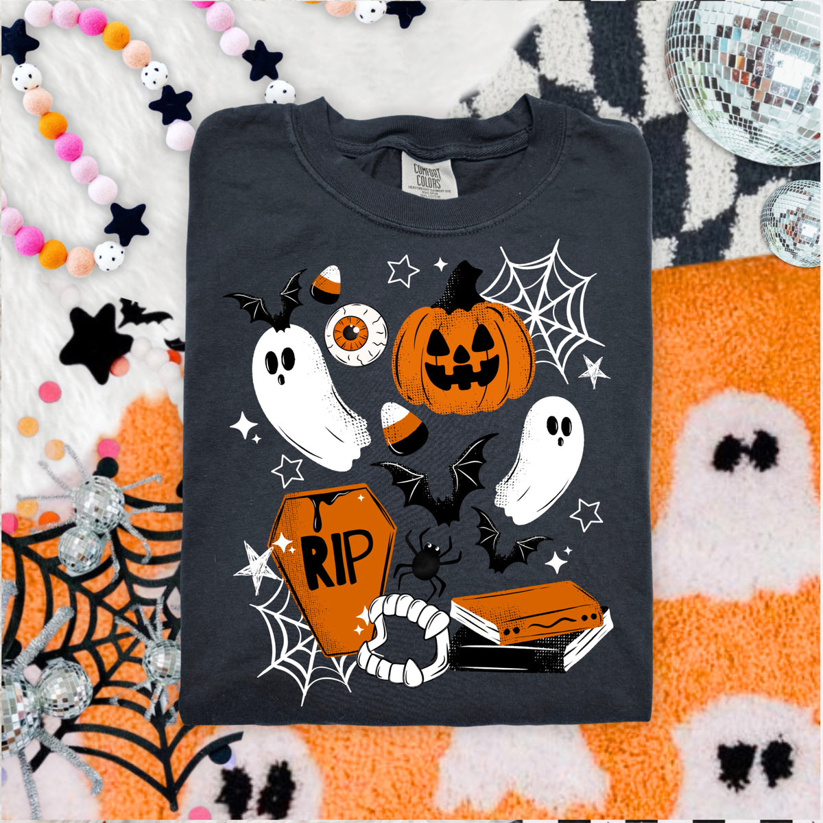 Halloween things collage (orange black & white) (CSC) DTF Transfer