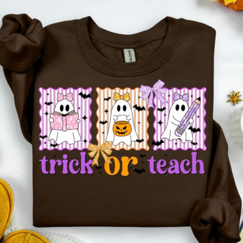 Trick or Teach Ghosts Frames words on bottom DTF transfers
