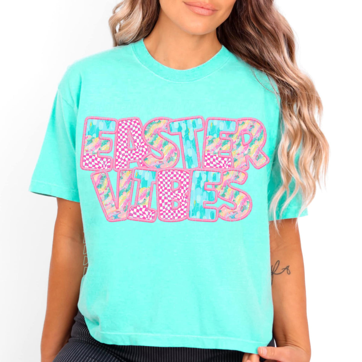 Easter vibes pink checkered (CITY) 97069 DTF transfer