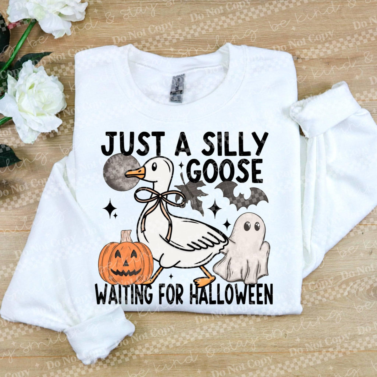 Just a silly goose waiting for Halloween NO HAT 106012 DTF transfer
