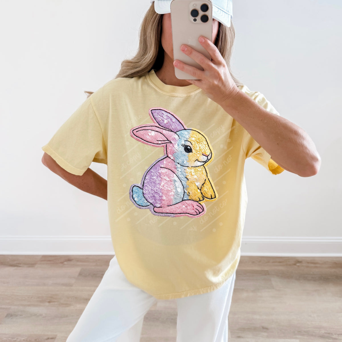 Faux sequin Rainbow bunny DTF Transfer