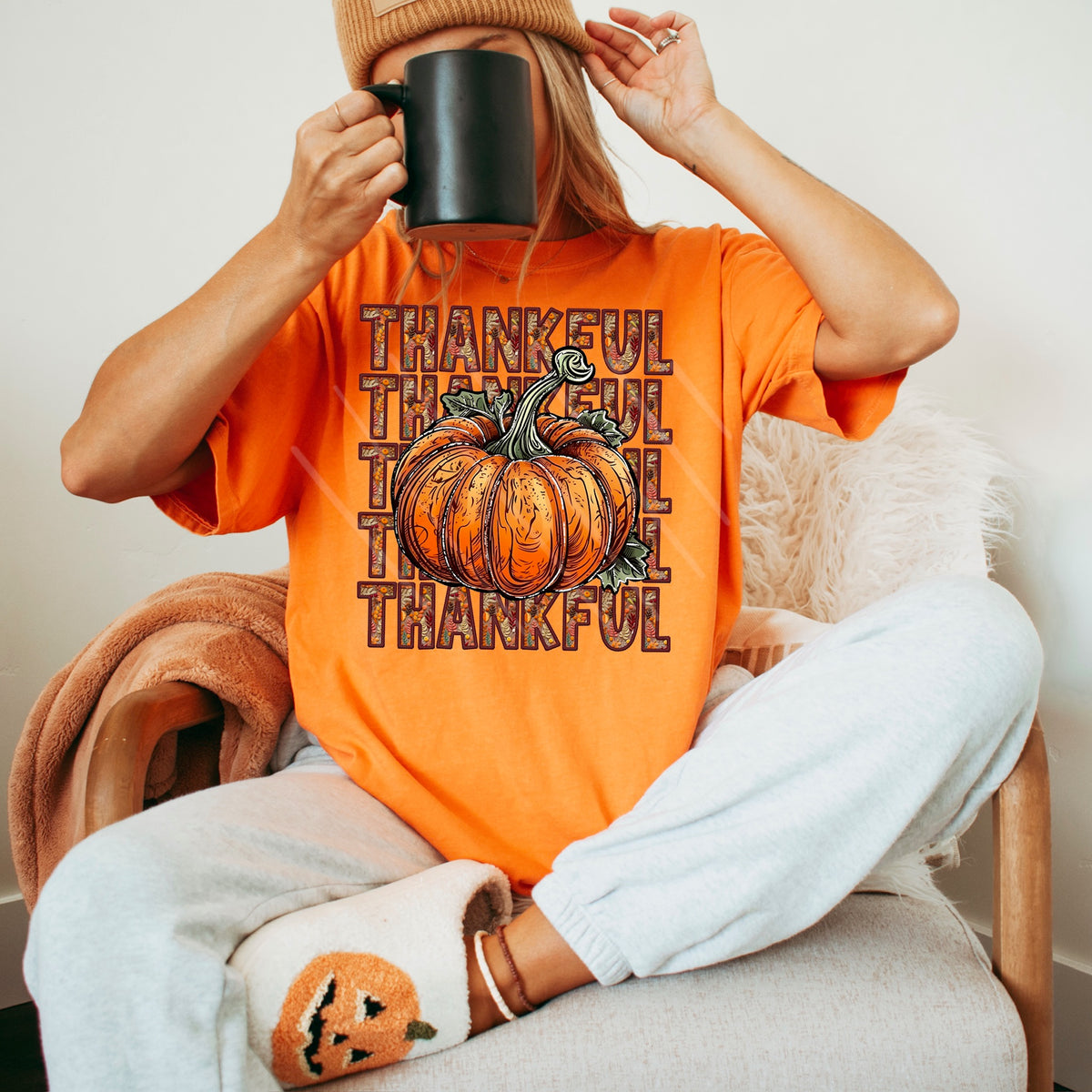 Thankful Stacked with plain pumpkin 111816 DTF transfer