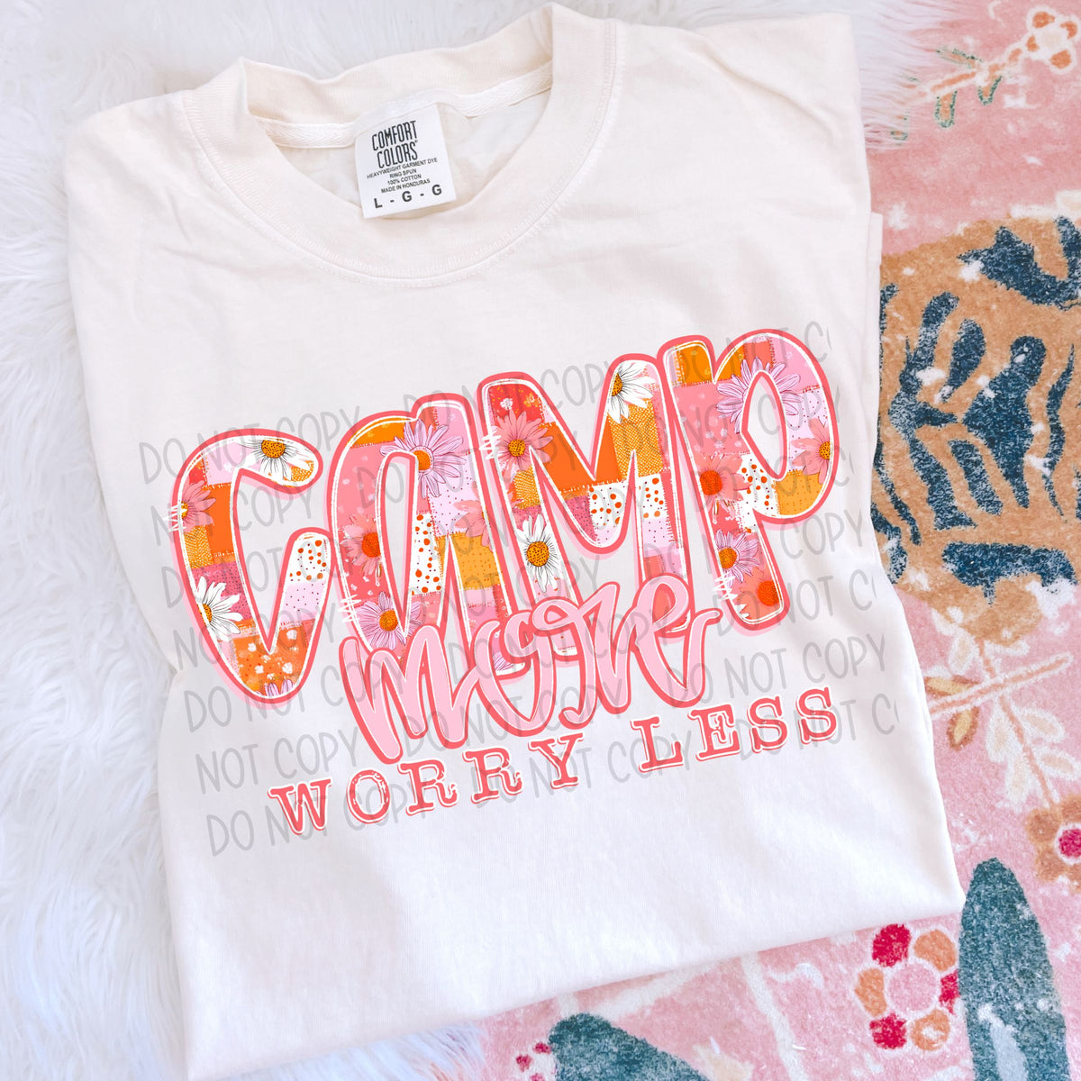 Camp more worry less Pink Floral font (SWD) DTF transfer