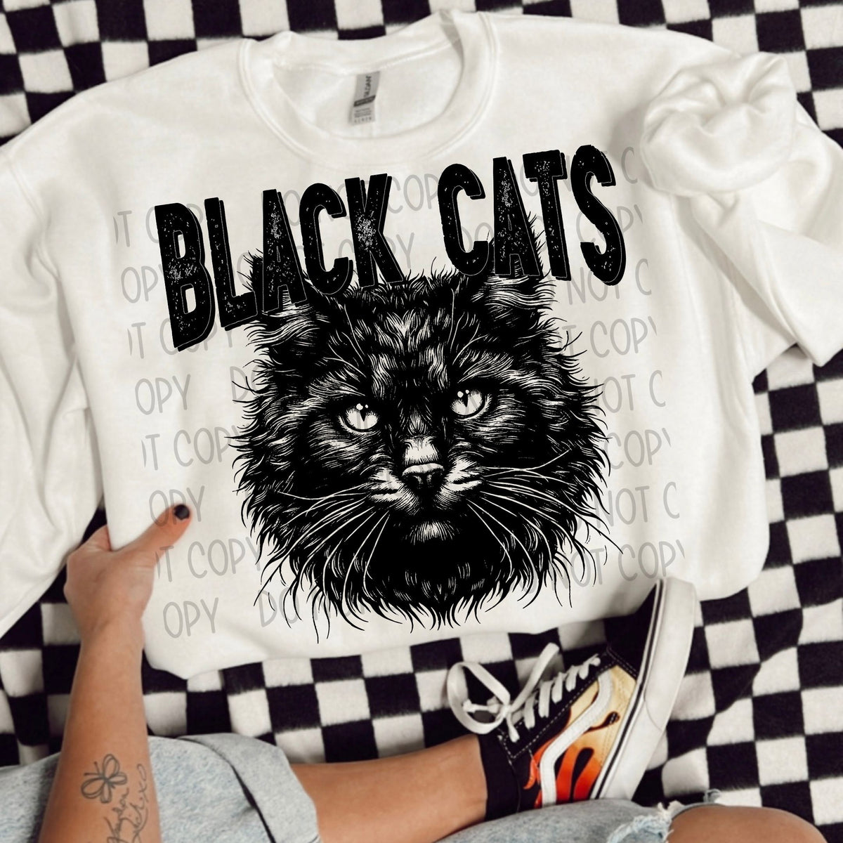 Black cats black/white outline DTF transfer