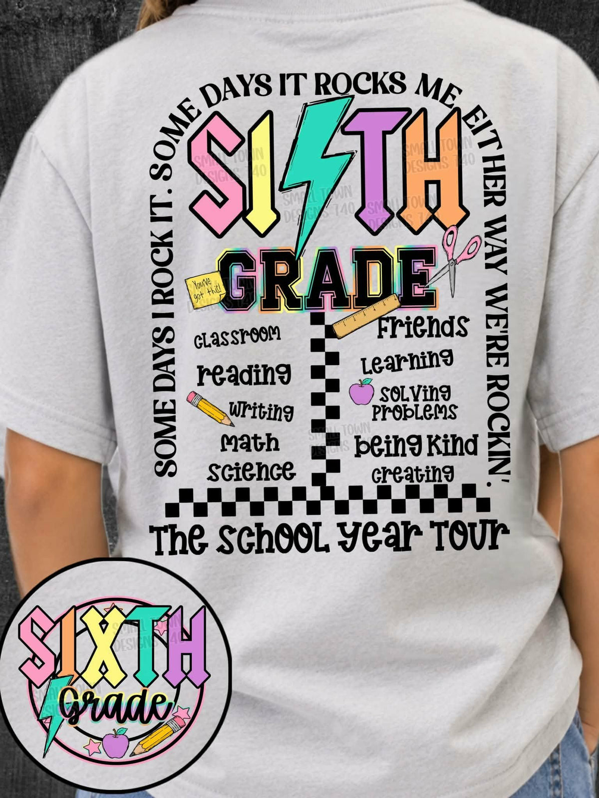 Sixth grade lightning colorful bolt arch with school words BACK (STD) DTF Transfer