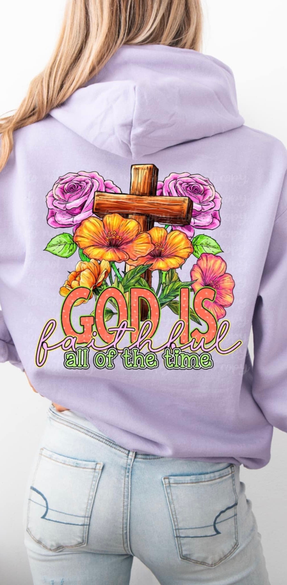 God is faithful all of the time cross with flowers 95223 DTF transfer