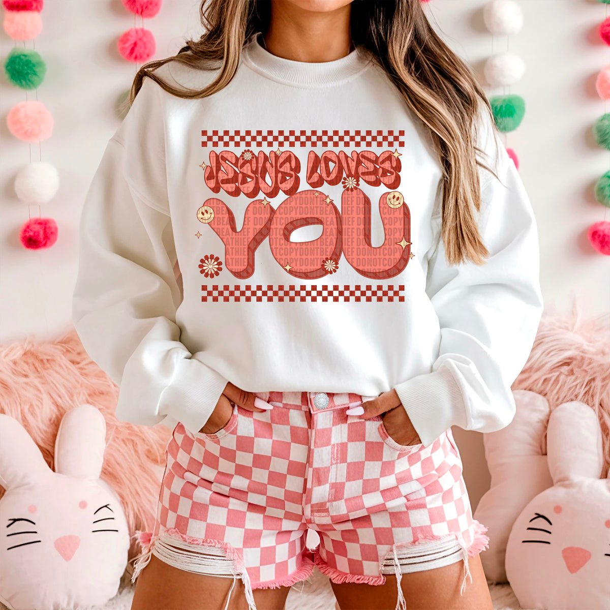 Jesus loves you pink font 93604 DTF transfer
