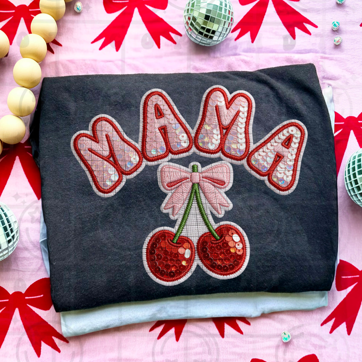 Mama embroidery cherries sunday special DTF transfer