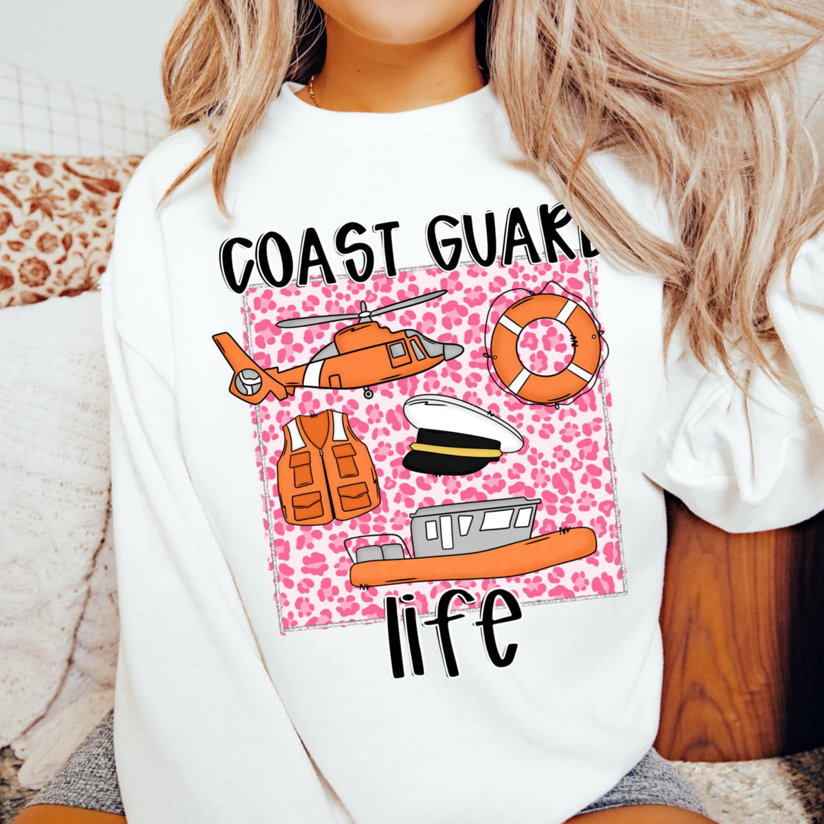 Coast guard life pink leopard (CMD) 92168 DTF transfer