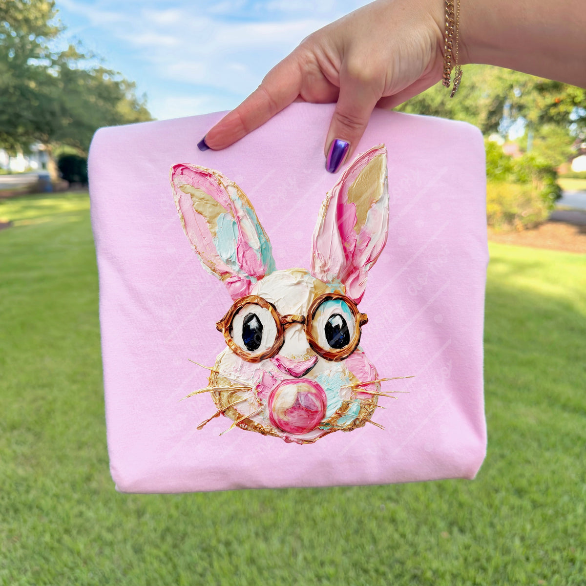 Faux Painted bubble gum bunny DTF Transfer