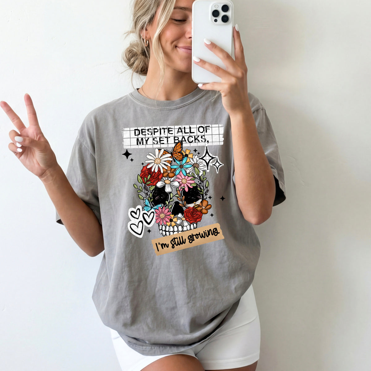 Despite all my set backs floral skull (csc) DTF Transfer