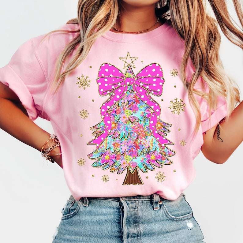 Colorful tree with pink bow 67921 DTF transfer